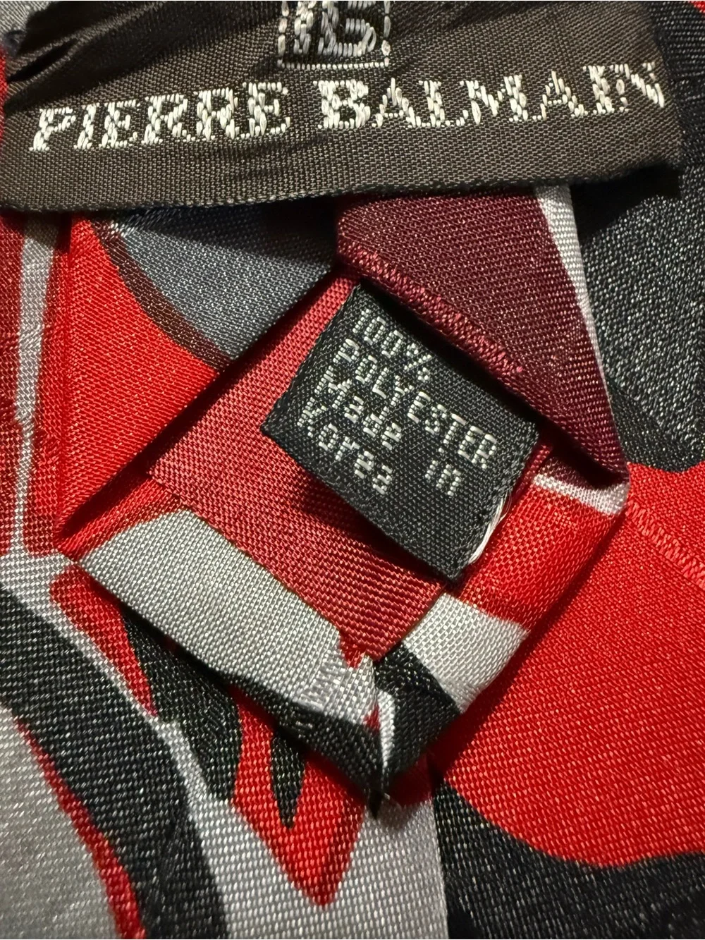 Pierre Balmain Red and Black Floral Abstract Men's Tie
